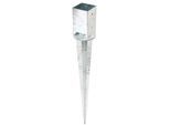 Einschlag-Bodenhülse ALBERTS "91x91 mm", silber (silberfarben), B:9,1cm, Stahl, Bodenanker, für Vierkantholzpfosten, mit verstellbarem Topf, Gesamtlänge 900 mm