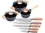 Topf-Set KING "»ESSENTIAL« Aluminiumguss, Induktion, Antihaftbeschichtung", schwarz, 7,5 l, Töpfe, inkl. 5 Küchenmesser