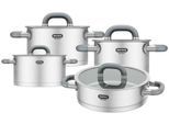 Topf-Set MULEX "LUGANO", grau (edelstahlfarben), 5 l, Töpfe, inkl. Servierpfanne 24 cm mit Deckel, Induktion