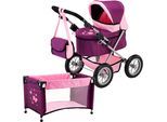 Puppenwagen BAYER "Trendy", lila (schmetterling lila), Puppenwagen, KinderB:41cm H:68cm T:67cm, Kunststoff, Metall, Polyester, inklusive Puppen-Reisebett und Umhängetasche, B:41cm H:68cm T:67cm