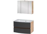 Waschtisch-Set WELLTIME "Kaunas", grau (matt grau, wotaneiche), B:80cm H:200cm T:49cm, Kastenmöbel-Sets, Breite 80 cm, Soft-Close-Funktion