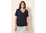 Kurzarmbluse CECIL, Damen, Gr. XS (36), blau (universal blau), Stoff, 100% Viskose, unifarben, klassisch normal, Rundhals, Bündchen, Blusen, mit Elastiksaum