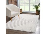 Hochflor-Teppich CARPET CITY "FOCUS749", beige (creme), B:140cm H:20mm L:200cm, Obermaterial: 100% Polypropylen, Teppiche, Hochflor-Teppich, Boho-Teppich, Hochtief-Muster/ 3D-Effekt, für Wohnzimmer, Schlafzimmer
