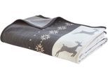 Bettüberwurf IBENA "Jacquard Bettüberwurf Lugano", grau (dunkelgrau, beige), B:220cm L:260cm, Mischgewebe, Tagesdecken, im winterlichen Design