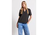 Kurzarmbluse STREET ONE, Damen, Gr. 34, blau (deepwater blau), Stoff, 100% Viskose, bedruckt, normal normal, Rundhals, Umschlagbund, Blusen, aus softer Viskose