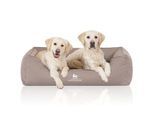 Knuffelwuff Orthopädisches Wasserabweisendes Hundebett Leon aus Velours mit Handwebcharakter beige/ grau XXXL
