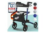 ELONEO Rollator faltbar und leicht mit Sitz, Leichtgewicht-Reiserollator aus Aluminium, Gehhilfe 8-fach höhenverstellbar, Laufhilfe 3-fach faltbar für Kofferraum, Tasche & Schirmhalter Blau
