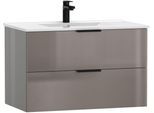Waschtisch WELLTIME "Athen Badschrank Badezimmer WC Unterschrank mit Becken", grau (grau, grau hochglanz), B:80cm H:50cm T:46cm, Waschtische, Waschtisch, Waschplatz mit 2 Schubladen, Breite 80cm Softclose Bad