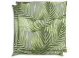 Gartensitzkissenset , Grau, Grün , Textil , 2-teilig , Blätter , Füllung: Schaumstoff, Vlies , quadratisch , 48x7x48 cm , Oeko-Tex® Standard 100 , pflegeleicht, für den Außenbereich geeignet, mittels Gurtband zu befestigen , Gartenmöbel, Gartenpolster & Auflagen, Gartenkissen