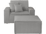 GOODproduct Loveseat "FINNLEY, Loveseat & Hocker im Set, trendige Stoffe, inkl. Zierkissen" 2 Stk. tlg. verfügbar in den Stoffqualitäten Bouclé, Struktur fein und Mega Cord