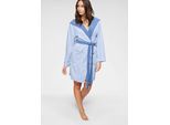 Damenbademantel KANGAROOS "Luana, ideal für Sauna & Spa, Hotelbademantel, Morgenmantel" Gr. XS, blau (blau, weiß), L:90cm, Leichtfrottier, Hausmäntel, Damenbademantel, Streifen - Bademantel für Damen, gestreift, XS-3XL