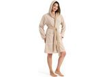 Damenbademantel KANGAROOS "Luana, ideal für Sauna & Spa, Hotelbademantel, Morgenmantel" Gr. XL, beige (sand), L:95cm, Leichtfrottier, Hausmäntel, Damenbademantel, Streifen - Bademantel für Damen, gestreift, XS-3XL