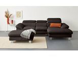 Ecksofa COTTA "Driver L-Form", braun, B:268cm H:73cm T:169cm, LEDER BEEFY (ein abgedecktes Spalt-Rindsleder) im Sitz und Rücken (Korpus in Kunstleder);Luxus-Kunstleder;Kunstleder SOFTLUX;Leder Pampas (echtes Rindsleder), Rückseite mit schwarzem Spannstoff bezogen, Sofas, Ecksofa, mit Kopfteilverstellung, wahlweise mit Bettfunktion & Bettkasten