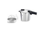 Fissler Schnellkochtopf Vitaquick® Premium satiniert, Silber, Edelstahl, Metall, 6.0 L, rund, Handmade in Germany, Druckregelventil, Sicherheitsventil, Sicherheitsdichtung, Sicherheitsverschluss, Gegengriff, Kochen, Töpfe, Schnellkochtöpfe