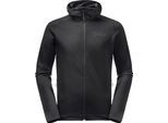 Fleecejacke JACK WOLFSKIN "BAISELBERG HOODED FZ M", Damen, Gr. XXL (58), schwarz, Obermaterial: 95% POLYESTER, 5% Elastan; Futter: 100% POLYESTER, Jacken Fleecejacke