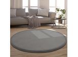 Teppich PACO HOME "Tatami 475", grau, H:24mm Ø:200cm, Polyester, Teppiche, Teppich, Kurzflor, Uni Farben, mit Memory Foam, waschbar