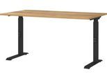 Schreibtisch Boston, mechanisch höhenverstellbar, Rechteck, C-Fuß, B 1400 x T 800 x H 680-910 mm, Navarra-Eiche/schwarz