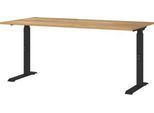 Schreibtisch Boston, mechanisch höhenverstellbar, Rechteck, C-Fuß, B 1600 x T 800 x H 680-910 mm, Navarra-Eiche/schwarz
