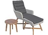 Garten-Essgruppe GARDEN PLEASURE "CALVIA", grau (grau, dunkelgrau, braun, grau, braun), B:115cm H:95cm T:100cm, Aluminium, FSC-zertifiziertes Massivholz, Polyester, Polyrattan, Sitzmöbel-Sets, Garten-Essgruppe