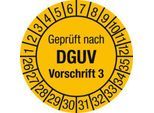 moedel Prüfplaketten „Geprüft nach DGUV Vorsch. 3“, 2026–2035, Folie, Ø 30 mm, 10 Stück/Bogen