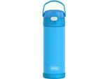 Isolierflasche THERMOS "FUNTAINER Water Bottle, doppelwandiger Edelstahl, spülmaschinenfest", blau (neon blau), H:21,6cm, Edelstahl, Kunststoff, Silikon, Trinkflaschen, Isolierflasche, 0,47l, 12h kalt, mit dichschließendem Push Button Lid