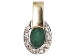 Kettenanhänger JOBO "Kleiner Anhänger oval", grün (gelbgold 585), Schmuckanhänger, Damen, SI = kleine Einschlüsse, Diamanten Gelbgold 585, Diamanten, Gelbgold 585, Kettenanhänger, 585 Gold mit Smaragd und 8 Diamanten