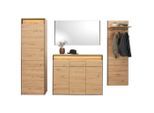 Voleo Garderobe Edra, Schwarz, Eiche Artisan, Glas, Holzwerkstoff, 4-teilig, warmweiß, 248x200x38 cm, Garderobe, Garderoben-Sets & Serien, Garderoben-Sets