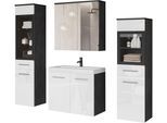 Badmöbel-Set WELLTIME "MADRIT II, Schrank mit Waschbecken, 2 Hänger, Spiegelschrank", weiß (matera antrazit, weiß hochglanz), B:120,4cm H:131,5cm T:34,5cm, Holzwerkstoff, Kastenmöbel-Sets, Badmöbel-Set, Hängende Badmöbel mit Glaseinsätzen – in vielen Farben erhältlich
