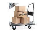tectake® Plattformwagen, klappbarer Handgriff mit Aufbewahrungsfach, rutschfeste Auflage und gummierter Kantenschutz, Ladefläche 90 x 61 cm