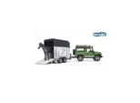 Bruder Land Rover Defender Station Wagon with horse trailer and horse toy