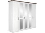 Carryhome Drehtürenschrank, Weiß, Trüffeleiche, Holzwerkstoff, Glas, 6 Fächer, 241x212x62 cm, Beimöbel erhältlich, Schlafzimmer, Kleiderschränke, Kleiderschränke mit Spiegel