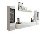 P & B Wohnwand , Weiß Hochglanz , Glas, Holzwerkstoff , 4-teilig , 6 Fächer , kaltweiß , 240x130x33 cm , Fsc, Made in EU , stehend, hängend, Beleuchtung, in verschiedenen Holzdekoren erhältlich , Wohnzimmer, Wohnwände, Komplette Wohnwände