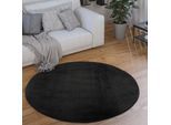 Teppich PACO HOME "Cadiz 630", schwarz, H:14mm Ø:120cm, Polyester, Teppiche, Teppich, Kurzflor, Uni-Farben, besonders weich, waschbar, Wohnzimmer