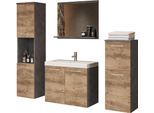 Badmöbel-Set WELLTIME "PARLA", grau (matera anthrazit, kastanien breslau), B:120cm H:133cm T:34,5cm, Holzwerkstoff, Kastenmöbel-Sets, Badmöbel-Set, Waschtisch inkl. Waschbecken, Spiegel, Hochschrank und Hängeschrank