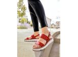 Sandale HEINE, Damen, Gr. 41, rot, Glattleder, Lackleder, Leder, Schuhe Sandale