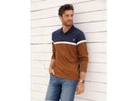 Langarmshirt CATAMARAN "Langarm-Poloshirt", Herren, Gr. 52/54, braun (marine, cognac, gestreift), 100% Baumwolle, gemustert, gestreift, mehrfarbig, Shirts Langarmshirt