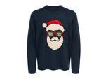 Strickpullover ONLY & SONS "ONSXMAS 7 FUNNY BADGE JAQUARD KNIT CS", Damen, Gr. S, blau nights detail:santa sunglass, Strick, Obermaterial: 100% Polyacryl, bedruckt, regular fit, Rundhals, Rippbündchen, Pullover Strickpullover
