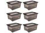 Aufbewahrungsbox KEEEPER "Cornelia, 6er Set, 12 L, 39,5 x 29,5 x 17,5 cm", crystal grau, B:39,5cm H:17,5cm T:29,5cm, Kunststoff, Aufbewahrungsboxen, Aufbewahrungsbox, durch Clips verschließbar, Griffe am Boden