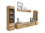 P & B Wohnwand, Eiche Wotan, Glas, Holzwerkstoff, 4-teilig, 6 Fächer, kaltweiß, 240x130x33 cm, Fsc, Made in EU, stehend, hängend, Beleuchtung, in verschiedenen Holzdekoren erhältlich, Wohnzimmer, Wohnwände, Komplette Wohnwände