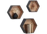 Xora Wandregalset, Schwarz, Eiche Artisan, Holzwerkstoff, 3-teilig, 30-37x26-32x9-12 cm, Bsci, Wohnzimmer, Regale, Wandregale