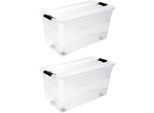Aufbewahrungsbox KEEEPER "Konrad, Box mit Rollen, 2er Set, 83 L, 79,5 x 39,5 x 41 cm", transparent, B:79,5cm H:41cm T:39,5cm, Kunststoff, Aufbewahrungsboxen, Aufbewahrungsbox, durch Clips verschließbar, Griffe und Rollen am Boden