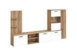 Boxxx Wohnwand, Weiß, Eiche, Glas, Holzwerkstoff, 4-teilig, 9 Fächer, 250x135x38 cm, Wohnzimmer, Wohnwände, Anbauwände