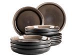 Mäser Tafelservice , Schwarz, Graubraun , Keramik , 12-teilig , Geschirr, Geschirr-Sets, Tafelservice