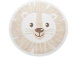 Kinderteppich PACO HOME "Tweet 464", beige, H:12mm Ø:160cm, Polypropylen, Teppiche, Kinderteppich, Flachgewebe, Hoch-Tief-Effekt, Motiv Löwe, In- und Outdoor geeignet