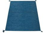Teppich PACO HOME "Kilim 210", blau, B:240cm H:12mm L:340cm, Baumwolle, Teppiche, Teppich, Handgwebt, Flachgewebe, reine Baumwolle, handgewebt, Uni Farben