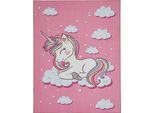 Kinderteppich ANDIAMO "Einhorn", pink, B:133cm H:6mm L:170cm, Polyamid, Teppiche, Kinderteppich, Kurzflor, Motiv Einhorn, Kinderzimmer