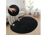 Teppich MY HOME "Cali Bean" Gr. 72, schwarz, B:120cm H:16mm L:180cm, Kunstfaser, Teppiche, Teppich, besondere Form, Uni, weich, waschbar, Wohnzimmer, Schlafzimmer