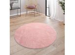 Teppich PACO HOME "Cadiz 630", rosa (rosé), H:14mm Ø:120cm, Polyester, Teppiche, Teppich, Kurzflor, Uni-Farben, besonders weich, waschbar, Wohnzimmer