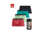 Boxer BRUNO BANANI "Boxershorts für Herren", Herren, Gr. L (6), 4 Stk., bunt (rot, grün, türkis, schwarz), Jersey, Obermaterial: 95% Baumwolle, 5% Elasthan, unifarben, körpernah, Unterhosen, in der Dose verpackt