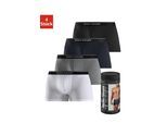 Boxer BRUNO BANANI "Boxershorts für Herren", Herren, Gr. L (6), 4 Stk., bunt (weiß, grau meliert, navy, schwarz), Jersey, Obermaterial: 95% Baumwolle, 5% Elasthan, unifarben, körpernah, Unterhosen, in der Dose verpackt